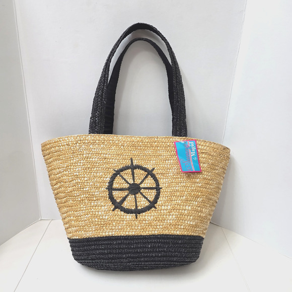 sunny by magid Handbags - Large Straw Tote Bag, Woven Beach Nautical Shoulder Bag NWT Lightweight